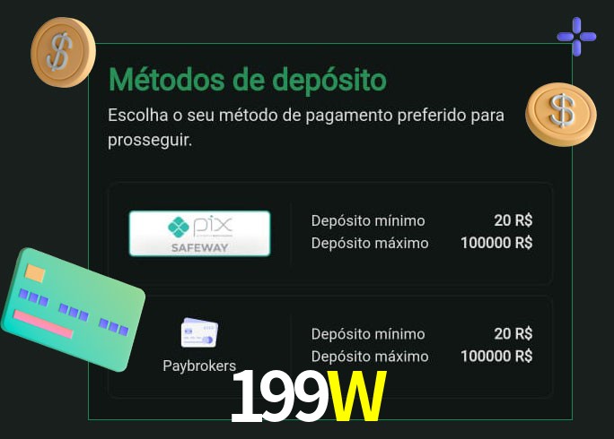 O cassino 199W oferece uma grande variedade de métodos de pagamento